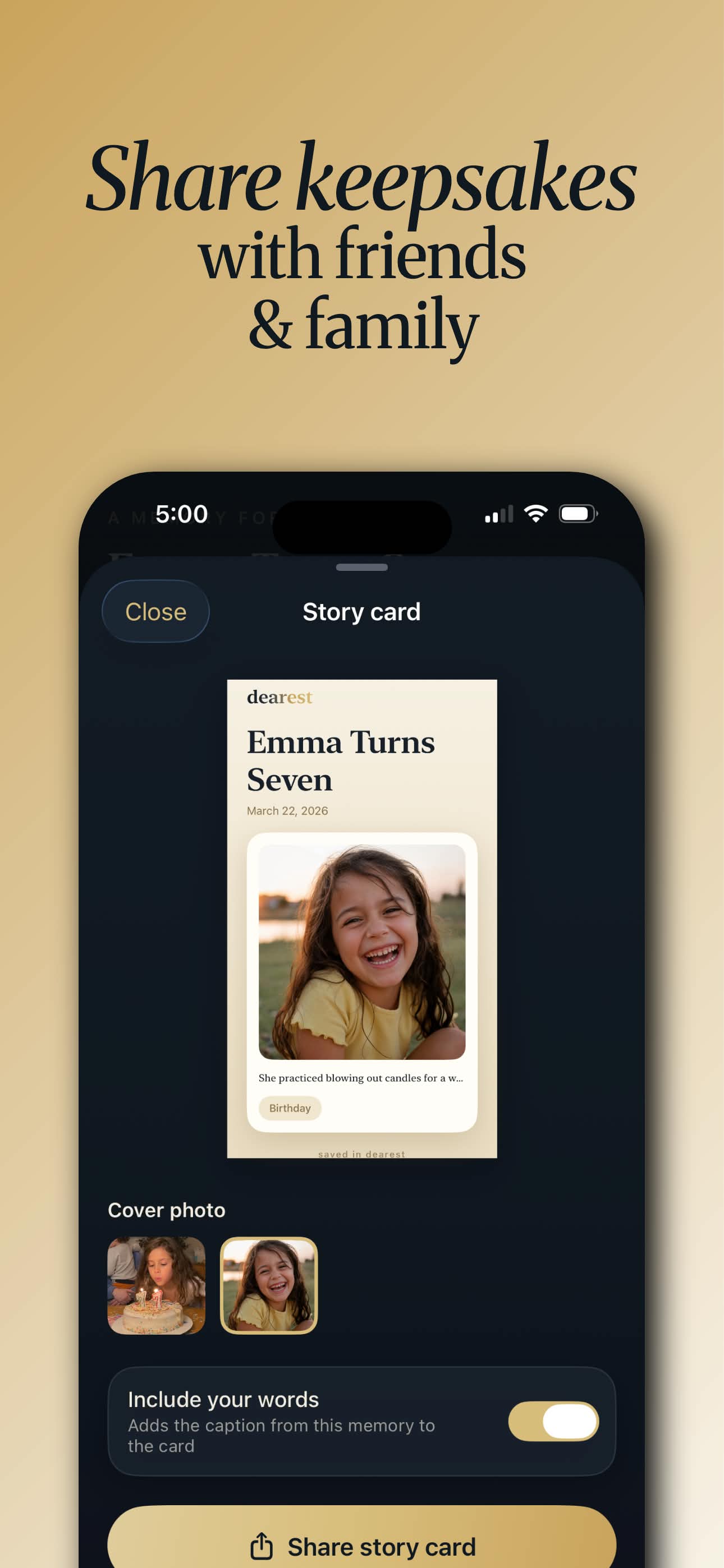 Story card sharing screen.